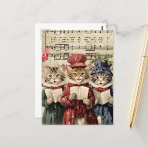 Jul Caroling Cats Vykort