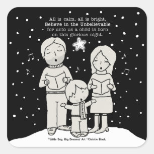 Jul Caroling Fyrkantigt Klistermärke