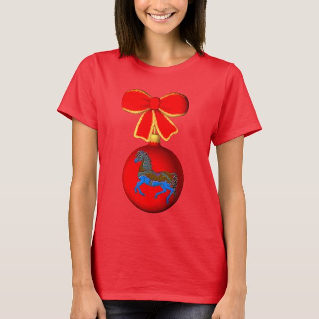 Jul Carousel Horse Cute Helgdag  T Shirt (Framsida)