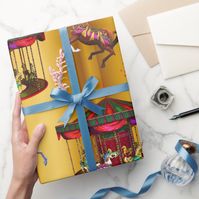 Jul Carousel Horses på Guld Presentpapper (Gåvor)