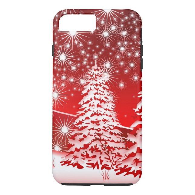 Jul Case-Mate iPhone Skal (Red Christmas Tree Snow Background iPhone Case )