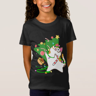 Jul Cat Calico slår över julafton träd kattunge cu T Shirt