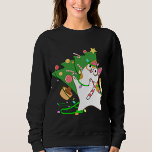 Jul Cat Calico slår över julafton träd kattunge cu T Shirt