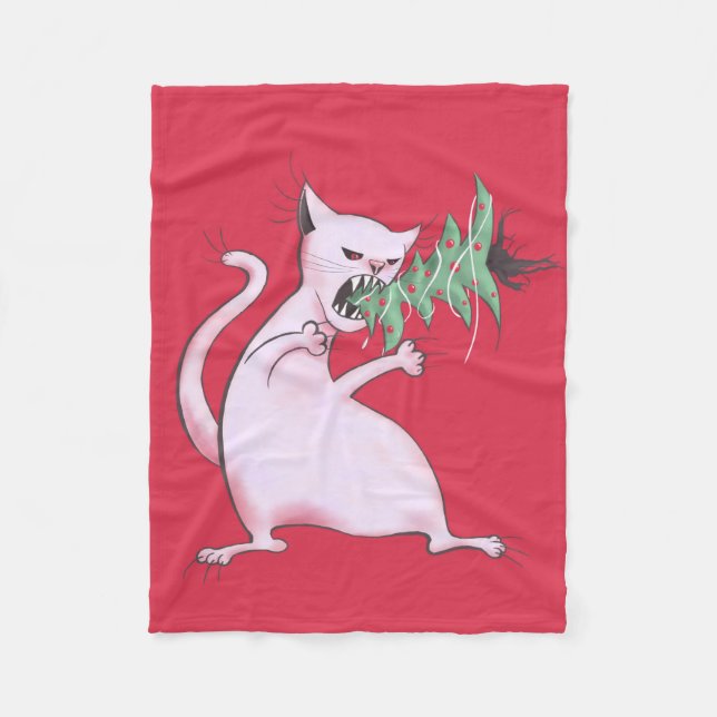 Jul Cat Funny Evil Kattunge Julafton Träd Fleecefilt (Framsidan)