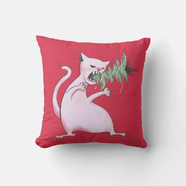 Jul Cat Funny Evil Kattunge Julafton Träd Kudde (Framsida)