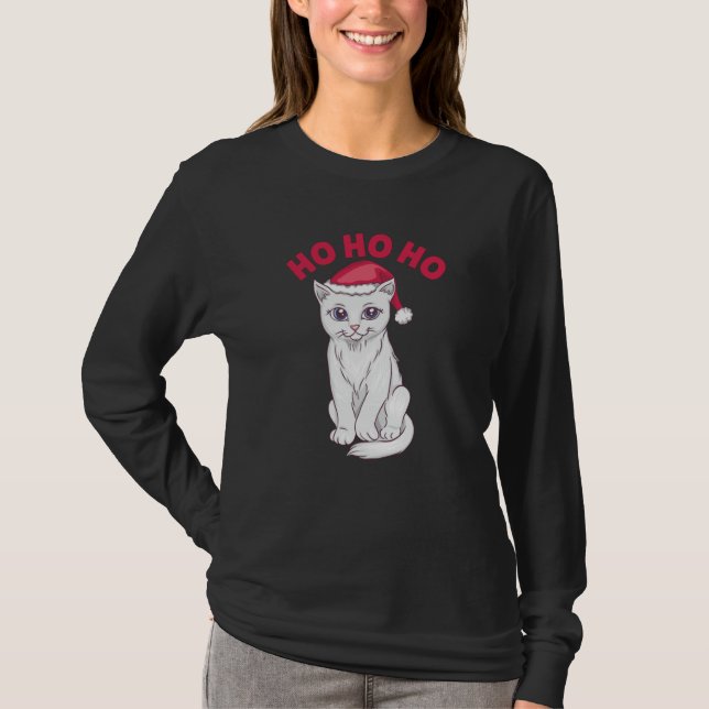 Jul Cat Ho Ho Ho Ho T Shirt (Framsida)