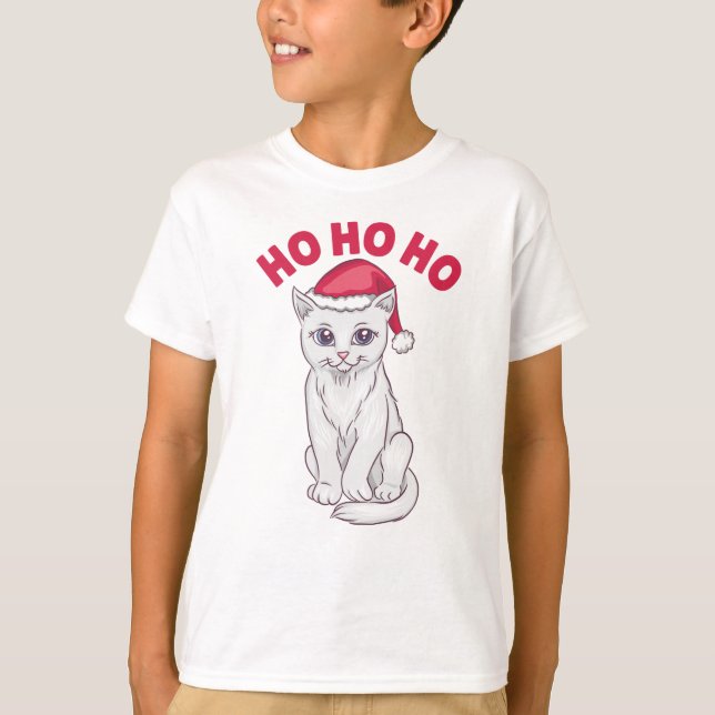 Jul Cat Ho Ho Ho Ho T Shirt (Framsida)
