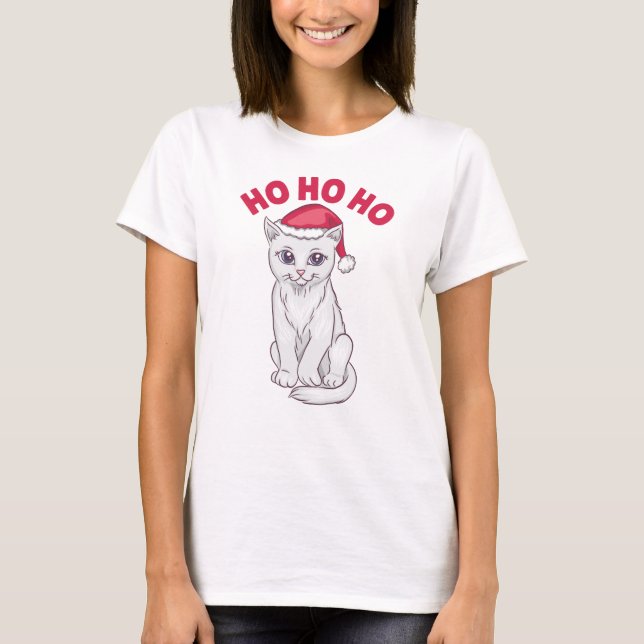 Jul Cat Ho Ho Ho Ho T Shirt (Framsida)