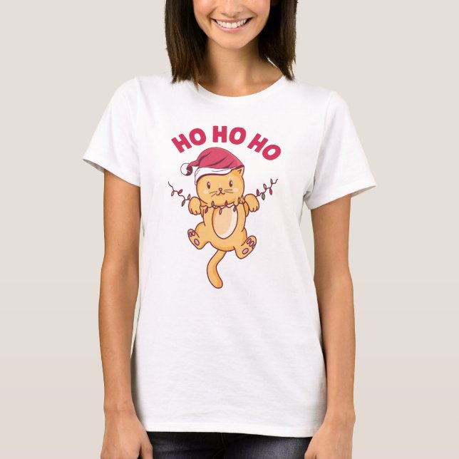 Jul Cat Ho Ho Ho Ho T Shirt (Framsida)