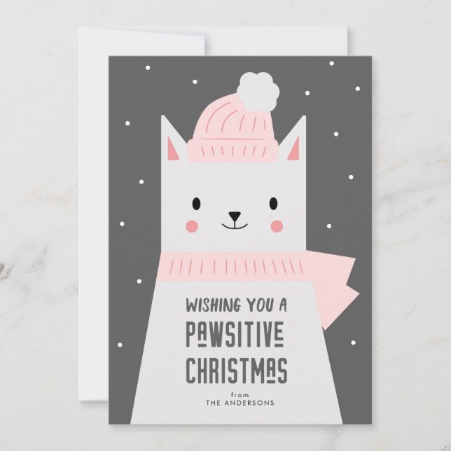 Jul Cat Pun, Cute Kattunge Pawsitive Julkort (Framsida)
