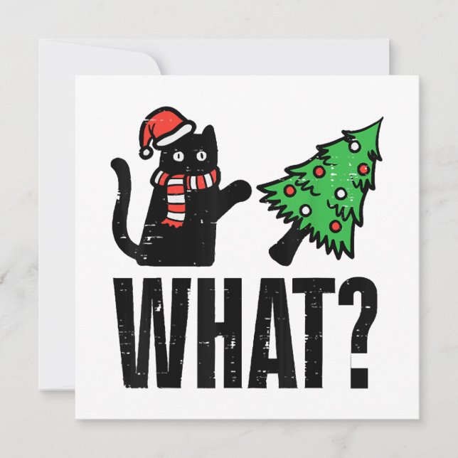 Jul Cat Tipping Julafton Träd Funny Inbjudningar (Framsida)