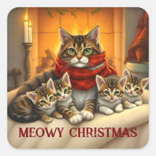Jul Cats Sticker Fyrkantigt Klistermärke