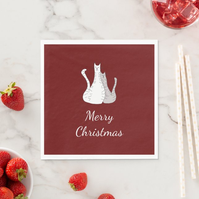 Jul Cats Teckning Kattunge Red Pappersservett (Insitu)