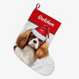 Jul Cavalier Hund med Namn Woof Background Stor Julstrumpa