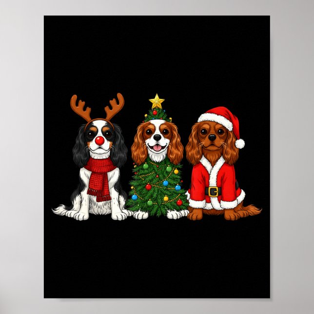 Jul Cavalier King Charles Spaniel Santa Ren Poster (Framsidan)