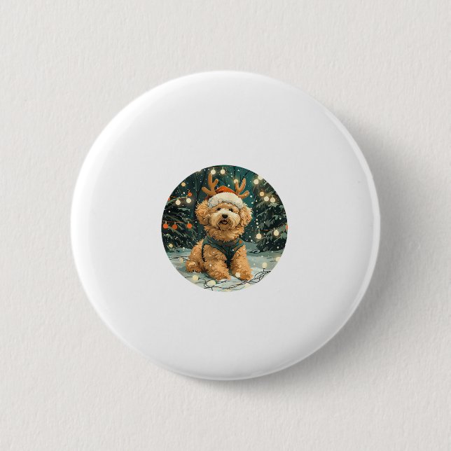 Jul Cavapoo Reindeer Hund Santa Hat Cute Holi Knapp (Framsida)