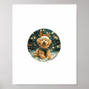Jul Cavapoo Reindeer Hund Santa Hat Cute Holi Poster