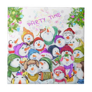 jul Ceramic Tile Gift Lycklig Snowmans Party Kakelplatta