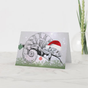 Jul Chameleon i Santa Hat Helgkort