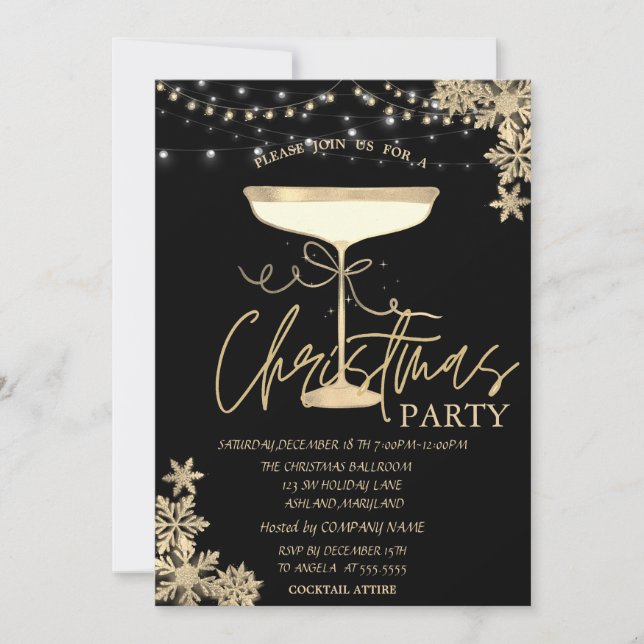 Jul Champagne Glas Snöflingor Företag Inbjudningar (Framsida)
