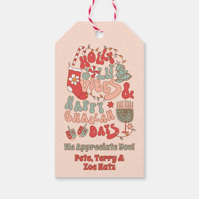 Jul Chanukah hanukkah Groovy Vibes Presentetikett (Baksidan)