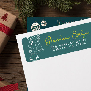 Jul Cheer Grönt Helgdag Baking Adress Returadress Etikett