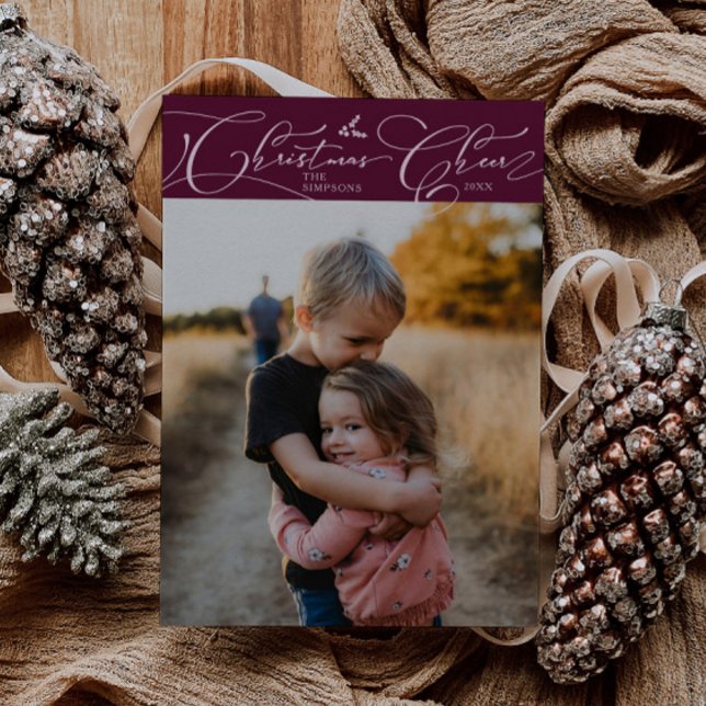 Jul Cheer Script Cranberry Jul Photo Julkort (Skapare uppladdad)