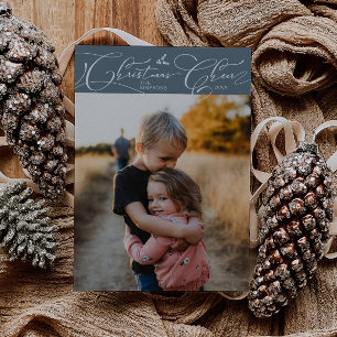Jul Cheer Script Slate Blue Julfoto Julkort