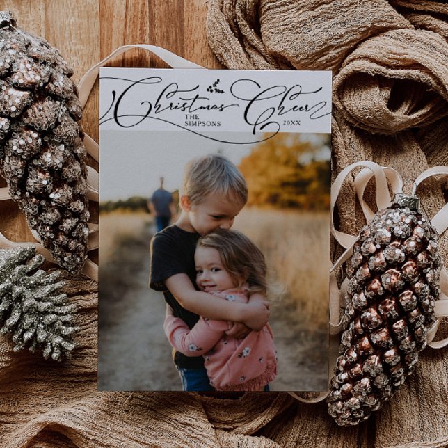 Jul Cheer Script White Jul Photo Julkort (Skapare uppladdad)