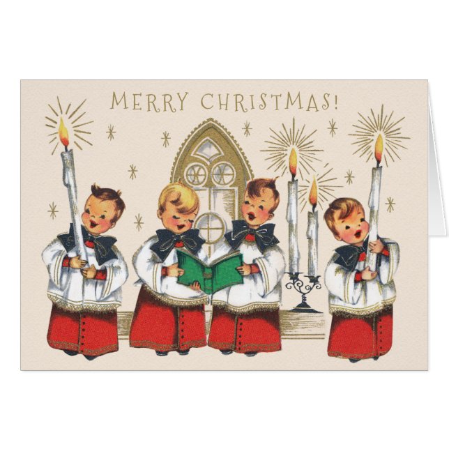 Jul Cheerful choirboys sjunger sång Card Hälsningskort (Framsidan Horizontal)
