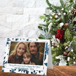 Jul Chic Blå Snöflinga Högtid Foto Faltad Helgkort