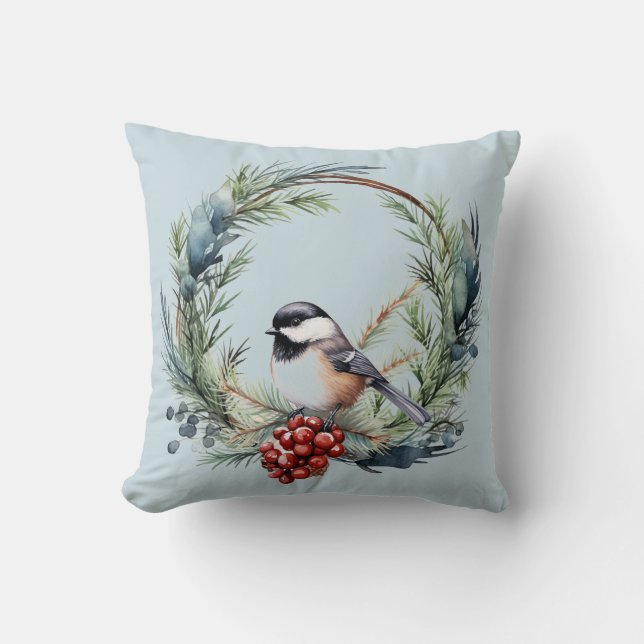 Jul Chickadee Bird in WAN Art Kudde (Framsida)