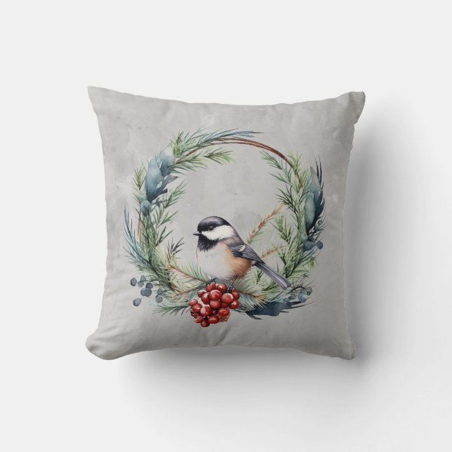 Jul Chickadee Bird in WAN Art Kudde (Framsida)