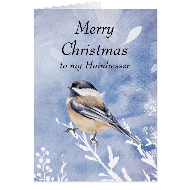 Jul Chickadee Bird Winter Hairdresser Hälsningskort (Framsidan)