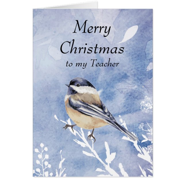 Jul Chickadee Bird Winter Teacher Hälsningskort (Framsidan)