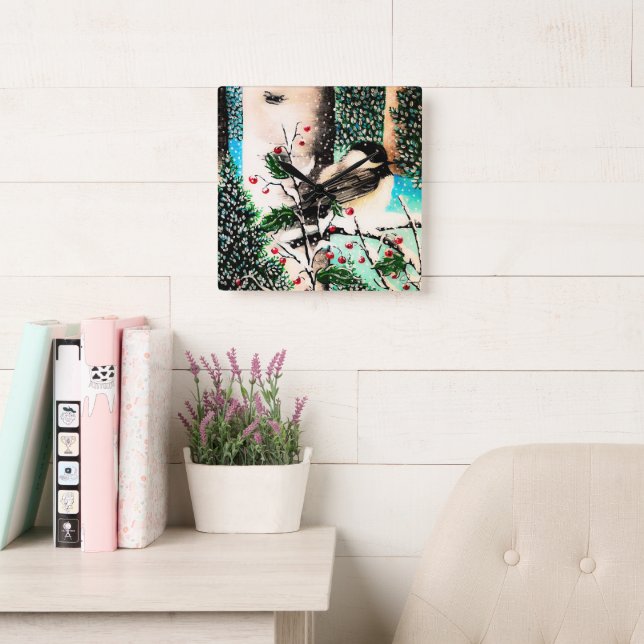 Jul Chickadee Chatter Clock Fyrkantig Klocka (Läsesal)