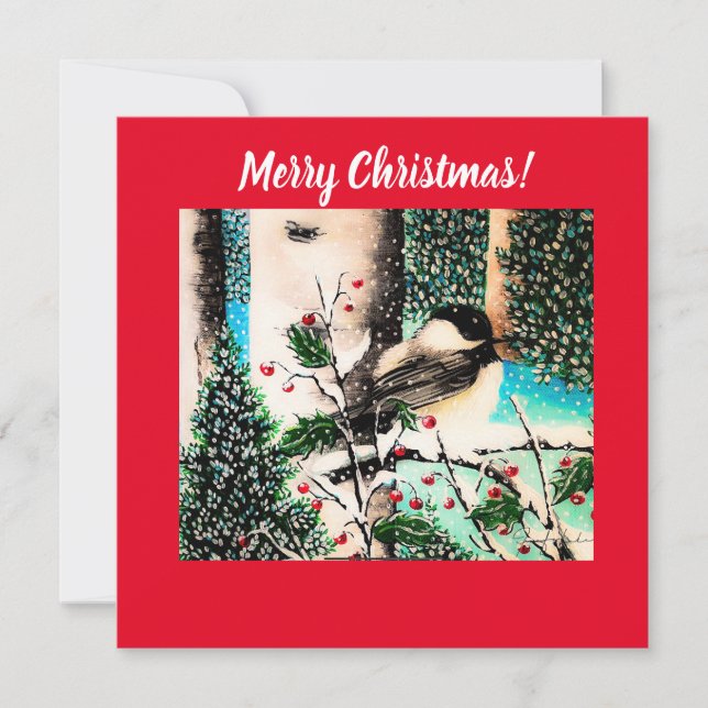 Jul Chickadee Chatter Red-inbjudan Inbjudningar (Framsida)