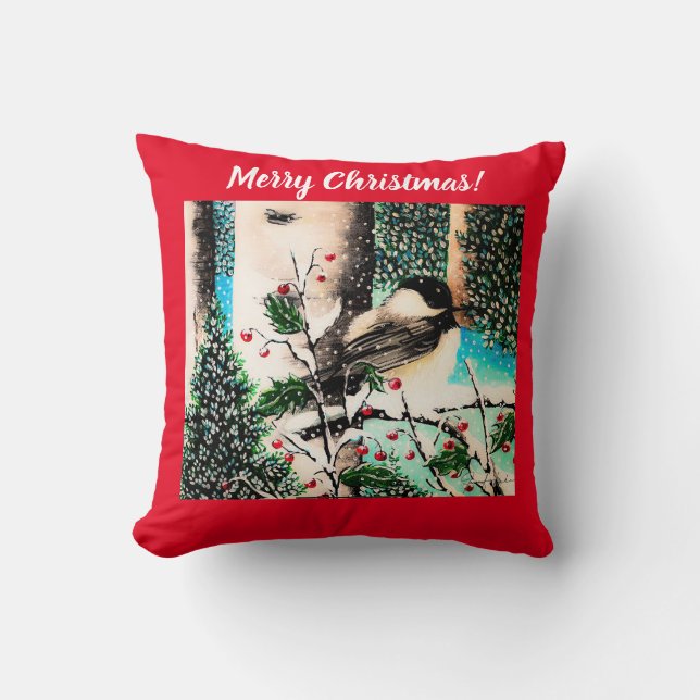 Jul Chickadee Chatter Red Pillow Kudde (Framsida)