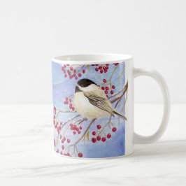 Jul Chickadee Cute Bird Red Berries Kaffemugg