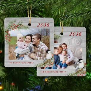 Jul Chickadee Rustic Family 2 Foto Julgransprydnad Keramik