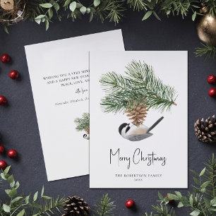Jul Chickadee Rustic Winter Gräs Cone Julkort