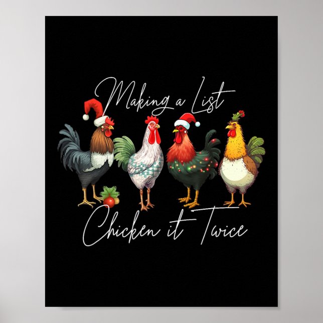 Jul Chicken Älskare Julafton Santa Hat Light Funny Poster (Framsidan)