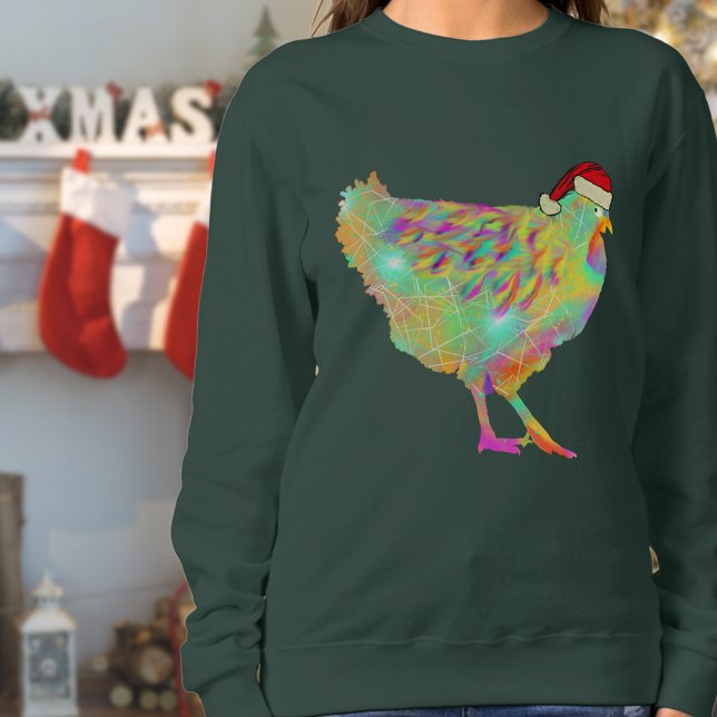 Jul Chicken Funny Psychedelic Hen Humor T Shirt (Funny Colorful christmas chicken Santa hen sweatshirt Modern farm animal art)