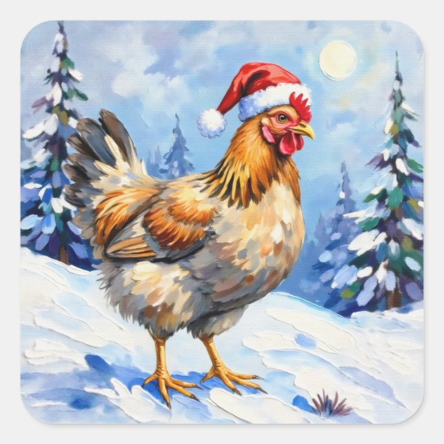 Jul Chicken Fyrkantigt Klistermärke (Framsida)