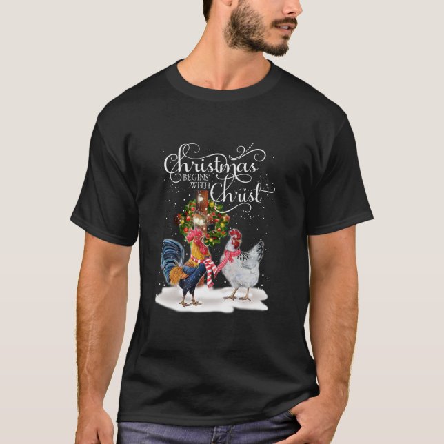 Jul Chicken Shirt Hen Träd Ljus Julafton Funny T (Framsida)
