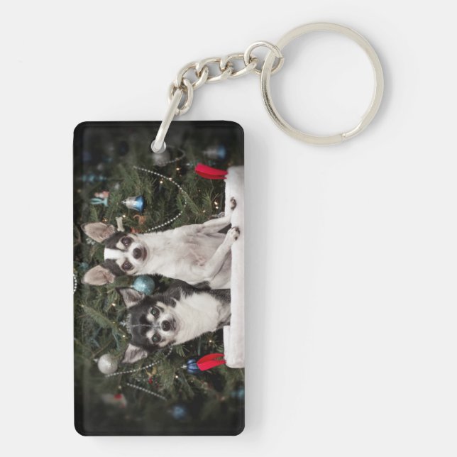 Jul Chihuahua är i en röd basket (Baksidan)