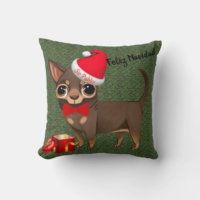 jul Chihuahua Feliz Navidad Pillow Kudde (Framsida)