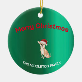 Jul Chihuahua Hund Grönt Merry Hälsning Julgransprydnad Keramik
