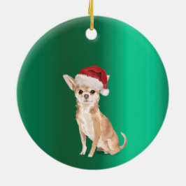 Jul Chihuahua Hund Grönt Merry Hälsning Julgransprydnad Keramik