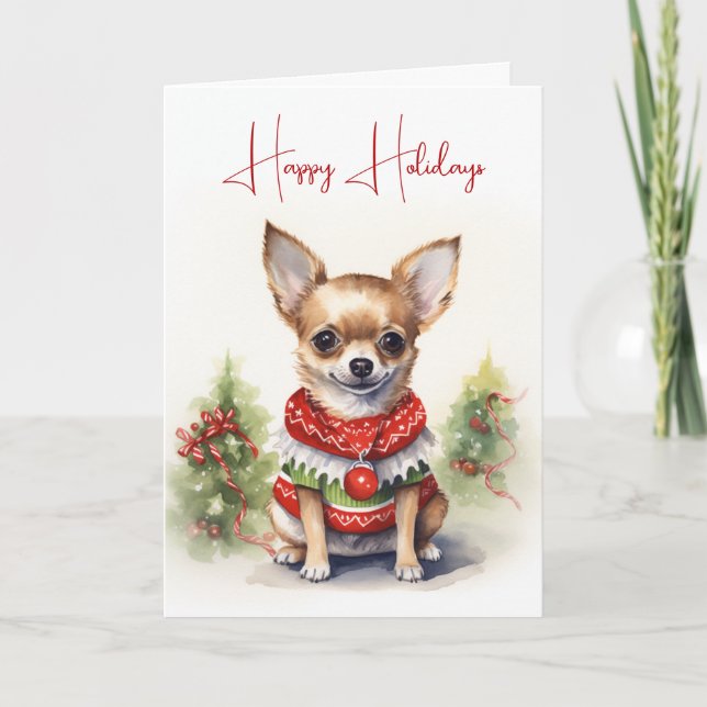 Jul Chihuahua med Helgdag Sweater Kort (Framsida)